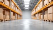 © buraratn - Aisles of Abundant Cardboard Boxes in a Warehouse with Bright Lighting and Clean Concrete Floor Focused on Storage and Organization