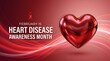 © Pixels Stock - A vibrant red heart symbol prominently displayed alongside awareness ribbons and text highlighting heart disease awareness month in February high quality