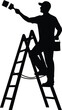 © Jesmin - Painter on a ladder holding a brush black silhouette on transparent background