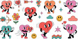 © Sanjida - Cute cartoon heart character vector set with funny expressions, love gestures, stars, flowers, and playful romantic kawaii illustrations