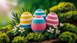 © Kdp Vibe - Colorful crocheted easter eggs in a lush garden