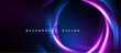 © antishock - Abstract neon circles overlap dark background. Vibrant purple, blue hues create dynamic visual effect. Text reads background design.