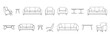 © ElementHub - Architectural Drawings Modern furniture section view, furniture elements including chairs sofas tables and armchairs vector illustration, Top view, human person Minimal style hand drawn