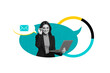 © deagreez - Composite photo collage of happy businesswoman surf laptop device office freelance workplace notification isolated on painted background
