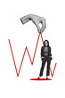 © deagreez - Vertical poster collage young cheerful businesswoman entrepreneur boss hand 3d arm pick take statistics economy progress