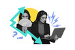 © deagreez - Composite photo collage of serious businesswoman type laptop arrow development money income success usd isolated on painted background
