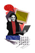 © deagreez - Vertical poster collage young cheerful woman laptop worker office manager digital device monitor screen display drawing doodles