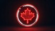 © Aku - Vibrant red maple leaf emblem with intricate circuit board pattern illuminated by glowing neon