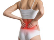 © Afroja - Woman holding lower back in pain with red inflammation area on transparent bg