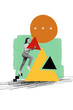 © deagreez - Creative art sketch image collage of happy girl carry triangle figurine build pyramid development business startup growth