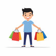 © Elegansa Studio - Happy person joyfully holding various shopping bags representing consumerism and retail purchases purchasing goods products and merchandise