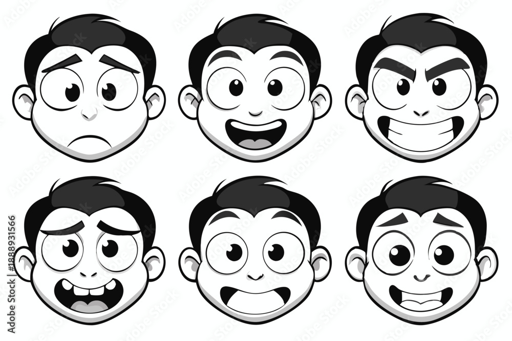 Ten Vibrant Cartoon Face Expressions and Moods for Character Animation and Icons