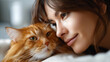 © Denis Yevtekhov - Faceless Asian female and ragdoll cat pet, feline companionship, domestic cat ownership, pet owner relationship, defocused person with cat, with copy space