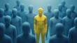 © Elena - The yellow human figure stands out against the crowd of blue figures. The concept of individuality, leadership, distinction and uniqueness.