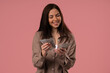 © kohanova1991 - Rich Smiling Woman Counting Usd Cash Money Dollars On Pink, Income Payment