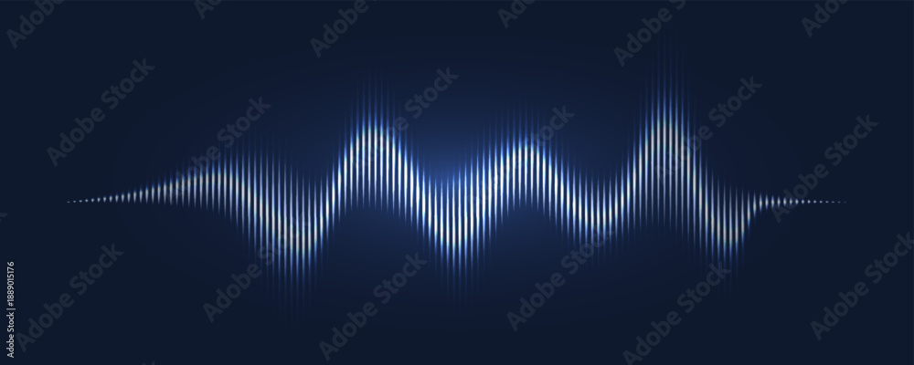 Sound wave line background, abstract blue equalizer with light glow effect, voice audio assistant, energy pulse beat. Vector soundwave illustration.