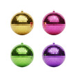 © yendisupiandi - Four Colorful Disco Balls: Gold, Pink, Green, Purple, Isolated