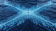 © S.Siam - Vector illustration of central convergence point with radiating blue lines and dots symbolizing digital data flow, network connectivity, and circuit grid complexity, ideal for technology, computing, A