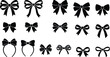 © MST RAMANA - Bow silhouette icon set, ribbon styles, headband accessories, decorative shapes, fashion sketch grid - flat vector illustration