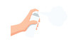 © biplob - Close-up of a person's hand spraying a white aerosol can, demonstrating a controlled release of mist or vapor, ideal for concepts of cleaning, hygiene, or product appl...