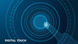 © Sanjoy - A finger touches a glowing circular digital interface with concentric rings