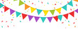 © Barsha - Colorful party bunting and confetti against a dark black background