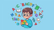 © Halan - Young student with glasses solving puzzle surrounded by education symbols