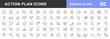 © Vlad - Set of action plan web icons line style. Strategy, objectives, purpose, action, planning, collaboration and analysis. Strategic action planning icons for web and mobile apps. Editable stroke. Vector