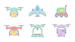 © sabine - Set of Autonomous Delivery Drone and Ground Robot Icons in Flat Design Style with Pastel Colors for Logistics, Shipping, and Future Transportation Technology Concepts, Isolated on White Background