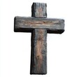 © Margarita - rough textured wooden cross with visible grain and a weathered dark brown surface isolated on white background