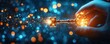 © Jdgkxbnc - Hand holding ornate glowing golden key with sparkling trail against blue and orange bokeh lights, evoking wonder and mystery