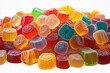 © smartcat - Colorful assortment of soft, sugar-coated gummy candies piled together with translucent light shining through, evoking a playful and sweet feeling