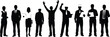 © its - Diverse group of professional worker silhouettes including businessmen and woman celebrating success with a cheering leader for career growth and teamwork