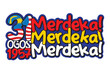 © OrangRobot - Playful Merdeka typography with repeating Merdeka words and Malaysian flag colors, symbolizing independence, unity, and national celebration.