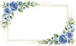© Shamshad - A beautiful floral frame with blue roses and green leaves on a white background