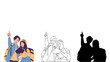 © Qaisar - A group of people pointing upwards in different illustration styles together