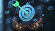 © Pikguru - Objectives and key results OKR management tool. Enterprise goals management platform. Businessperson holding arrow and target icons.
