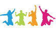 © Artist - Four colorful silhouettes of people jumping in the air with joy and excitement