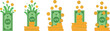 © Sanjida - Money growth stages vector illustration set showing cash income increase, profit accumulation, financial success process, earnings development concept isolated on white background