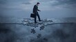 © Anusa - Businessman navigating uncertainty on a puzzle path abstract environment conceptual art surreal viewpoint balance and caution