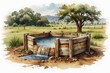 © Jones - A rustic wooden water trough in a countryside farm setting