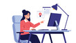 © MD - Young woman at her desk points to a computer screen while new creative ideas and document icons appear as floating bubbles.