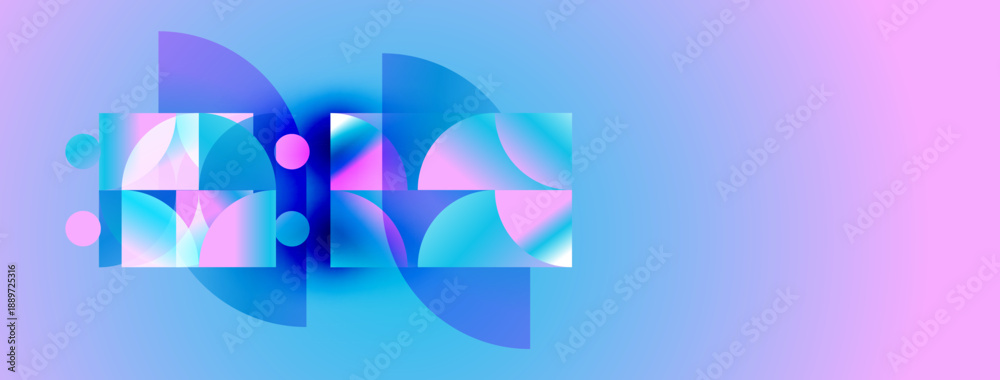 Abstract geometric shapes, vibrant colors, gradient background. Modern design, digital art, visual elements combine beautifully.