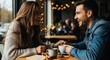 © MST - Couple enjoying coffee and conversation in cozy cafe atmosphere
