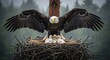 © MST - Bald eagle protecting its chicks in nest on rainy day
