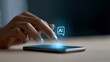 © olga_demina - Businessman touching an ai icon on a smartphone screen, engaging with the cutting edge world of artificial intelligence and experiencing the transformative power of modern technology