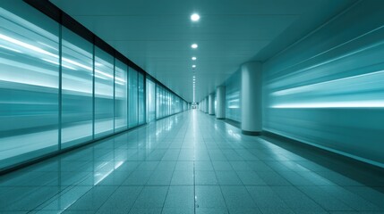  Conference Corridor Shows Motion Blur With Modern Design in a Busy Business Area During Daytime Hours