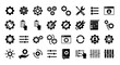 © HUANG - Collection of various technical icons representing machinery, tools, and settings in black and white