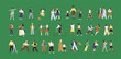 © Paper Trident - Set of different students. Tiny people with backpacks walk and have fun. Pupils with parents, teacher and friends. Happy kids, children play, hug, hold hands and run. Flat isolated vector illustration