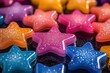 © Dennis - Detailed macro view of glossy star stickers with adhesive backing for personalizing school binders and books